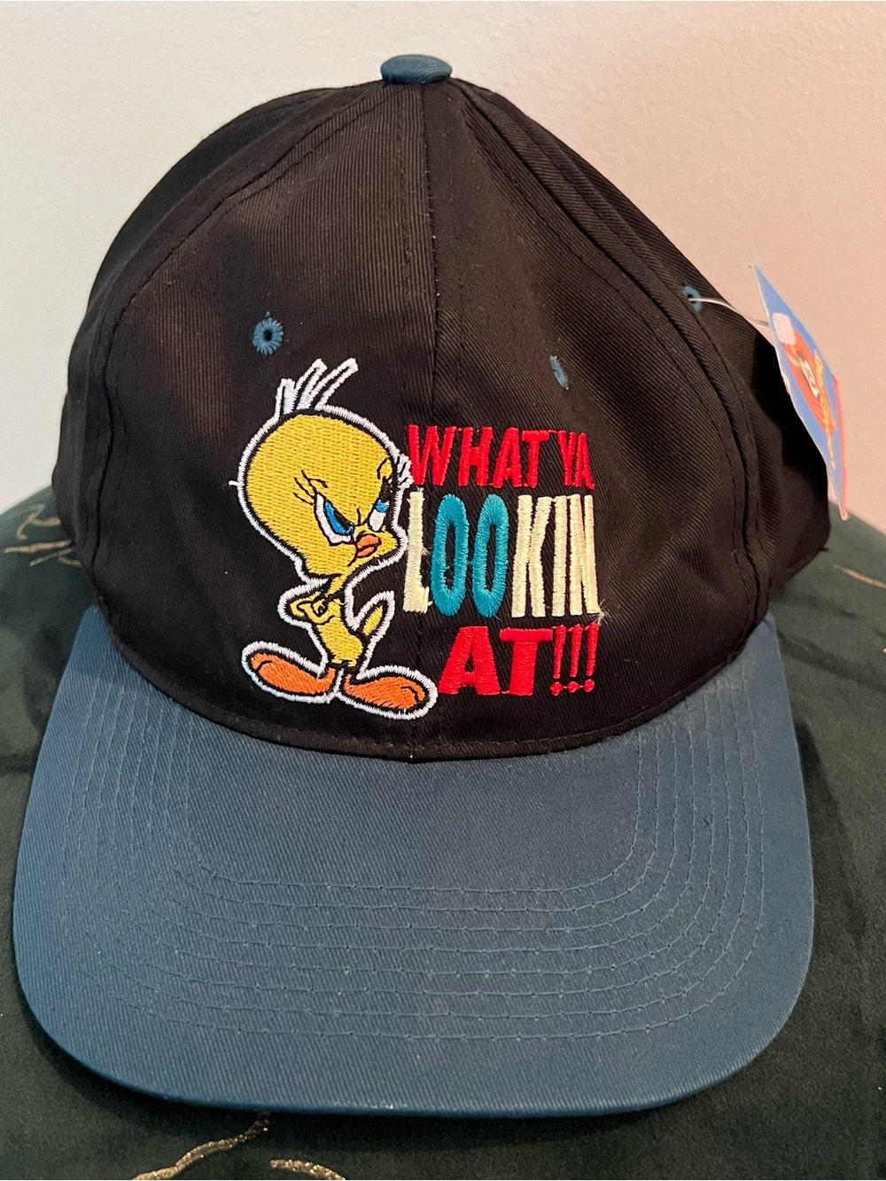 Vintage Tweety Bird What Ya Lookin At Black Snapback Hat NWT